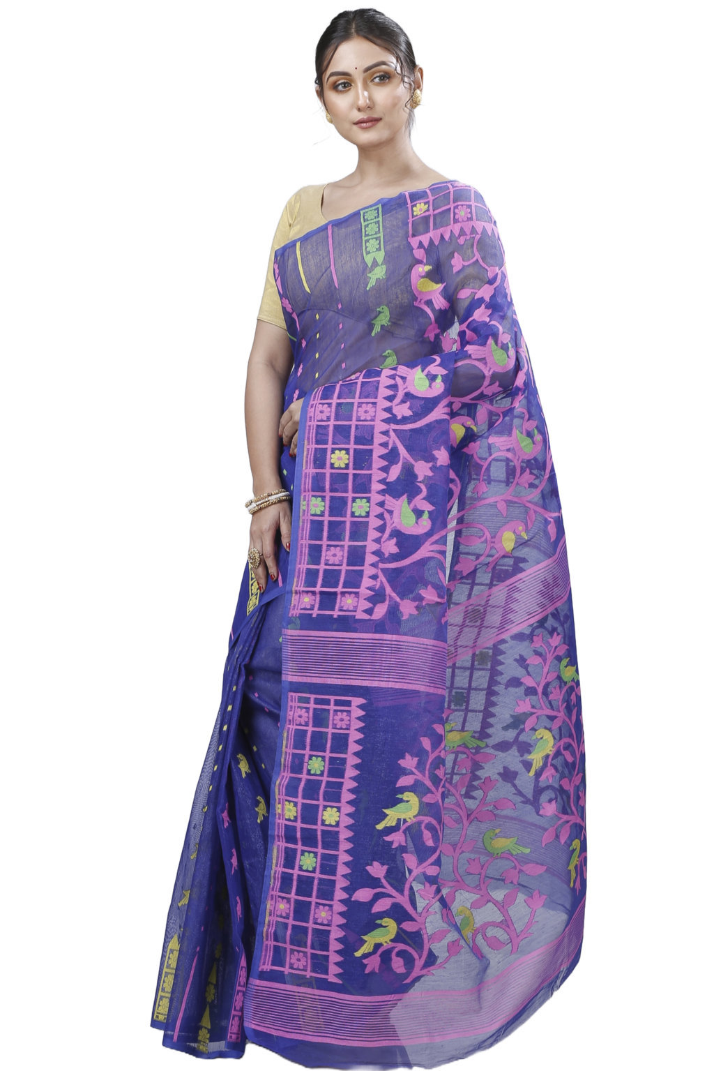 Blue Pure Cotton Sabon Jamdani Saree (1305)